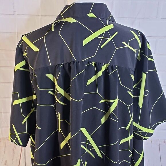 A Personal Touch Black with Chartreuse Printed Button Blouse womens 1X Comfy - Picture 5 of 8
